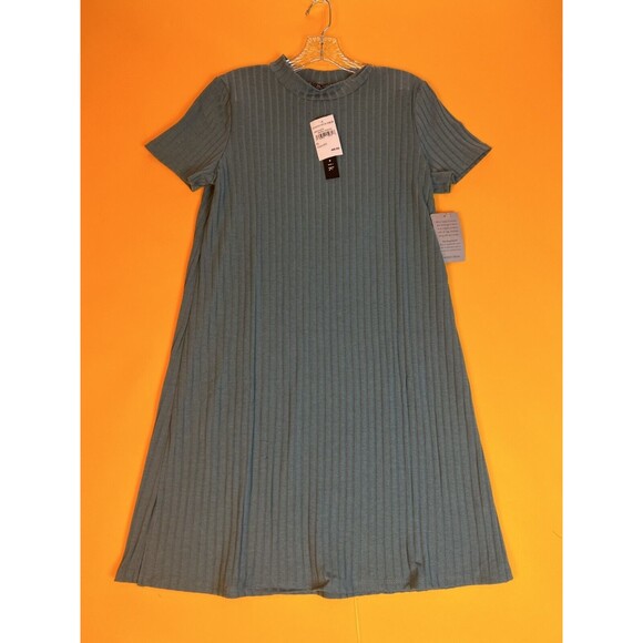 Kenedik Ribbed Knit T-Shirt Dress XL Moss Green Mock Neck Short Sleeve NWT - Picture 3 of 8